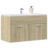 vidaXL Armario para lavabo madera contrachapada 90x38,5x46 cm en color Negro/Blanco y roble sonoma/Gris hormigón y más | almacenamiento funcional diseño moderno para baño dormitorio sala - details 4