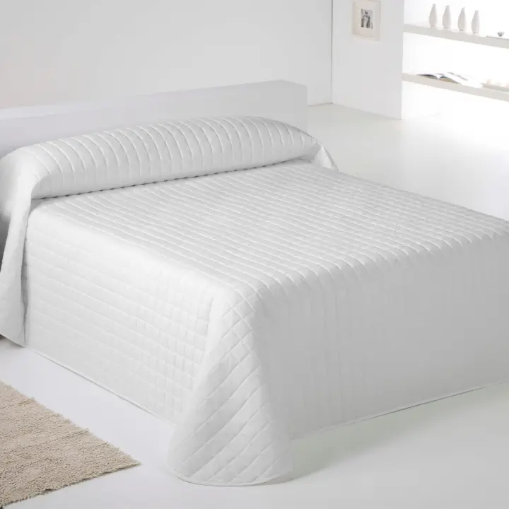 ICEHOME - Colcha Bouti Reversible Lisa - Microfibra Extra Suave de Alta Calidad - Blanco/Gris/Beige - Acolchado a Rombos - Cama 90-105/135/150/180 - Relleno ligero 70 gramos - Fabricado en España - 1