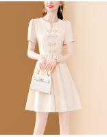Vestido EVNISI Para Mujer Vintage Botones Chinos V-cuello Elegante Oficina Manga Corta Casual Fiesta A-line Summer - details 11