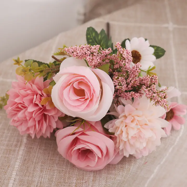 Decoración De Flores Artificiales Rosas Otoño Hydrangea Dalias Para Casa Mesa Decoración De Boda Navidad Flor Falsa Para Decoración De Hogar - 1