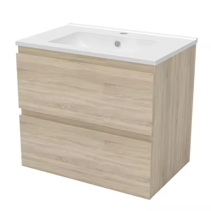Aica Mueble de baño con lavabo, roble, cajón doble, 60 x 38,5 x 52cm - 1