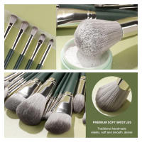 Conjunto de 14 brochas de maquillaje de lujo - Brochas profesionales de felpa verde para detalles completos de rostro y ojos - Ideal para base, contorno y difuminado - details 2
