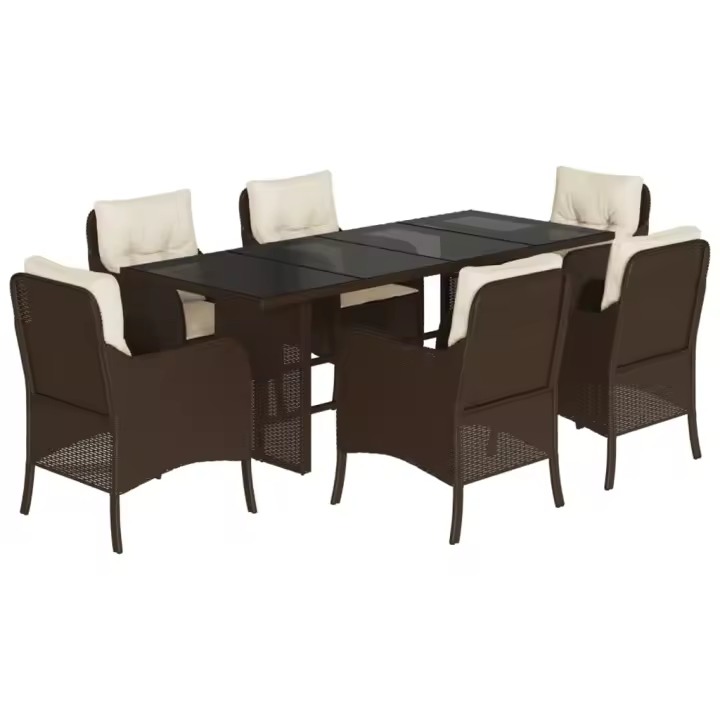 vidaXL Set comedor de jardín 7 pzas con cojines ratán sintético marrón - 1