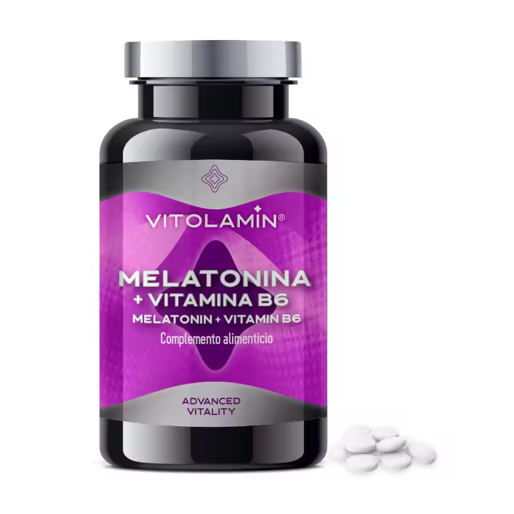 Vit Ol Amin MELATONINA+ VITAMINA B6 150 Comprimidos Vegetarianos, 1 al día | Ayuda a conciliar rápidamente el sueño y evitar el insomnio favoreciendo un descanso largo y prolongado. Sin-OGM, sin gluten, sin lactosa, Vegano. - 1