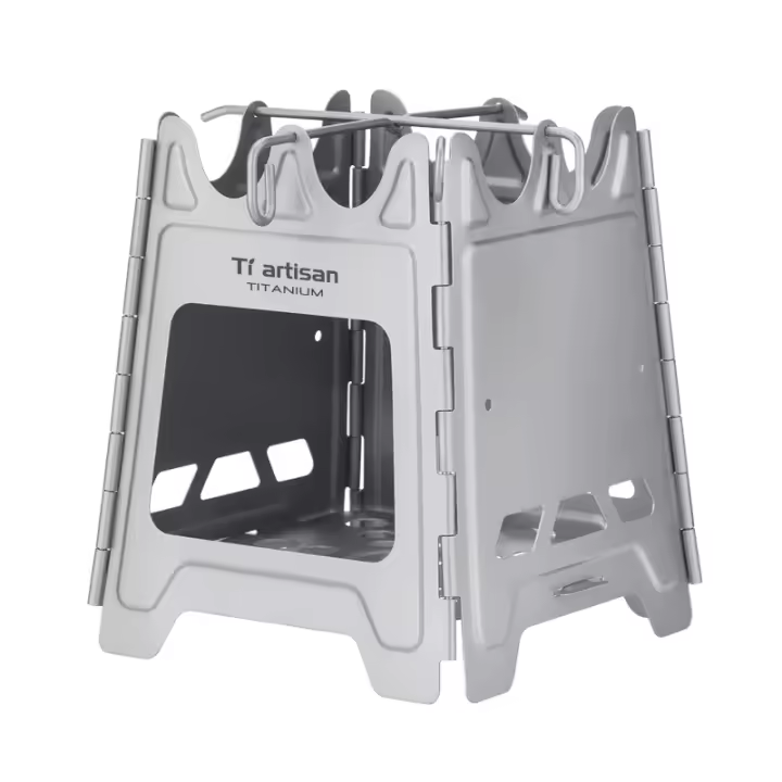 Estufa De Camping Tiartisan De Titanio Puro Y Acero Inoxidable Diseño De Resorte Plegable Para Madera Portátil Con Hogar Grill - 1