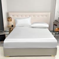 3Pcs Sábana De Satén Negro Ajustable Para Cama Twin Full Queen King Con Banda Elástica Y Fundas De Almohada Color Sólido De Seda Helada - details 7