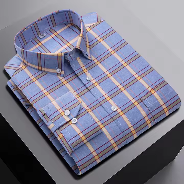Camisa Larga De Manga Para Hombres De Talla Grande 6XL Algodón 100% Casual Con Bolsillo Y Pato Plaid Oxford Tejido Cómodo Primavera Otoño Sin Hierro - 1