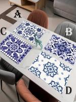 Juego De 4 Piezas De Tapetes De Céramica Estilo Geométrico Bohemio En Azul Y Blanco Para Decoración De Mesa Tamaño Cuadrado - details 4