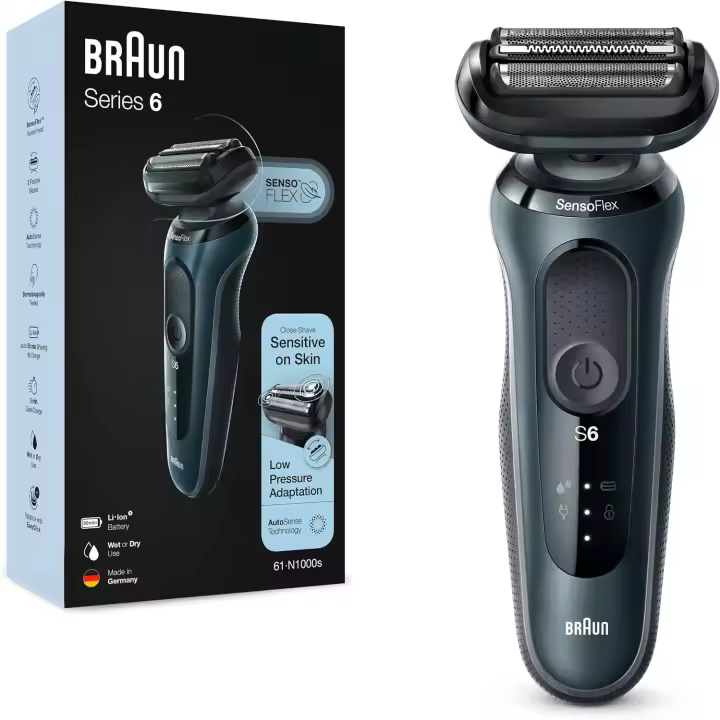 Braun | Maquinilla de Afeitar Eléctrica para Hombre, Serie 6 61N1000S SensoFlex Afeitadora Eléctrica, Recargable, Afeitadora de Láminas en Seco y Húmedo con Estuche de Viaje, Resistente al Agua - 1