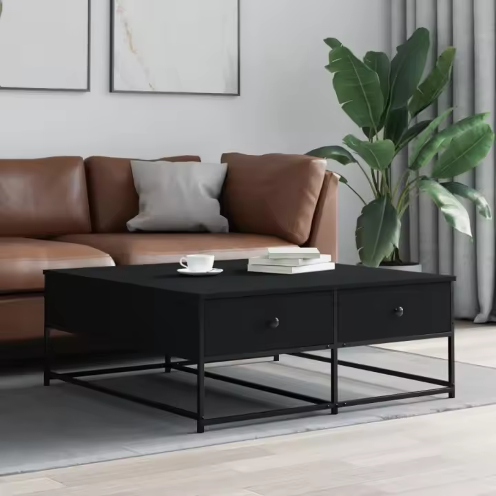 vidaXL Mesa de centro madera de ingeniería negro 100x99x40 cm - 1