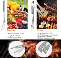 15Pcs Juego de Utensilios Barbacoa de Acero Inoxidable Profesionales Accesorios Barbacoas - Kit Barbacoa Prácticas con Bolsa Portatil - Herramientas Parrilla Barbacoa para Camping Picnic Exterior - details 5