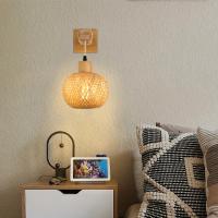 Sconce De Pared Hecho a Mano En Bambú Con Cordón De Enchufe - Iluminación Bohemia Rústica Para Dormitorio Espacios Comerciales Lámpara Vintage - details 1
