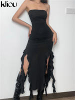 Vestido De Verano Para Mujer Kliou Alto Rodilla Estilo Callejero Fibra Láctea Sin Mangas Cuello Sin Hombros Cintura Natural Silueta Ajustada - details 22