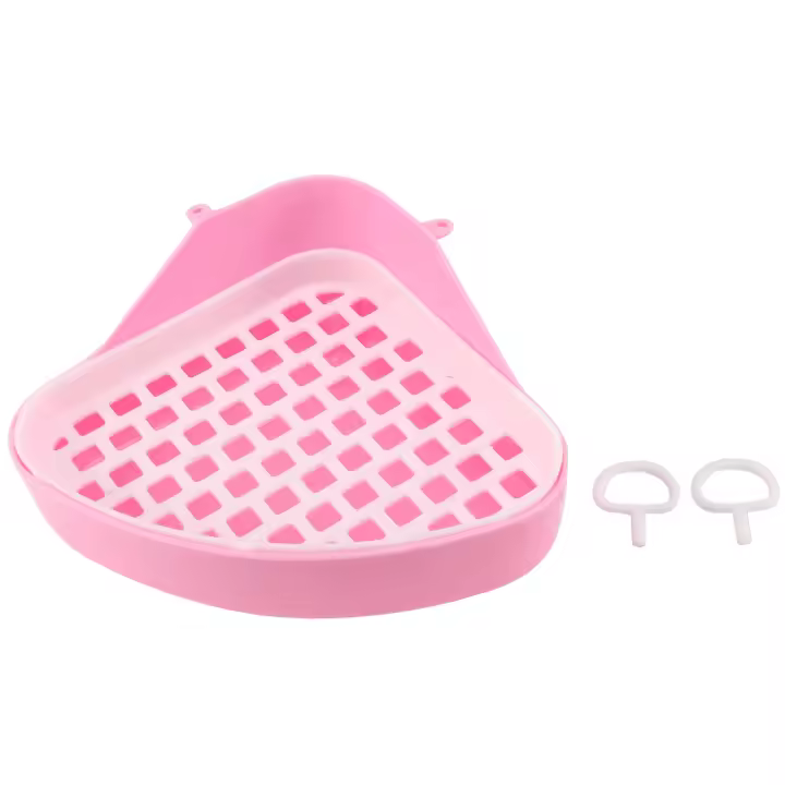 Bandeja de arena para conejo y hámster, esquinero orinal para animales pequeños, color rosa - 1