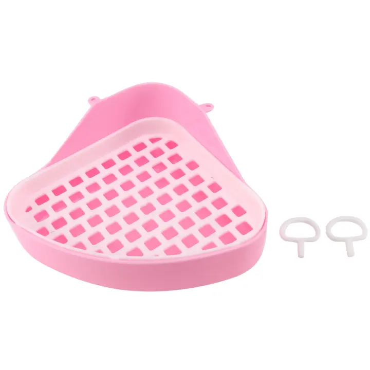 Bandeja de arena para conejo y hámster, esquinero orinal para animales pequeños, color rosa - 1