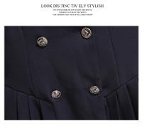 Vestido De Moda Coreana Para Mujer Traje Estudiante Cuello Alto Ajustado Plisado Botones Dobles Cierre Negro Ropa De Otoño - details 14