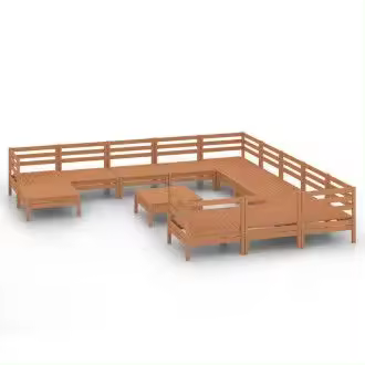 VIDAXL pack mobiliario de 13 piezas de exterior fabricado en madera de pino maciza con acabado en marrón miel vida xl - 1