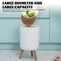 Bandeja De Basura Con Tapa Y Pieza De Madera Gran Capacidad Ecológica Para Cocina Baño Estilo Redondo Plástico Resistente - details 1