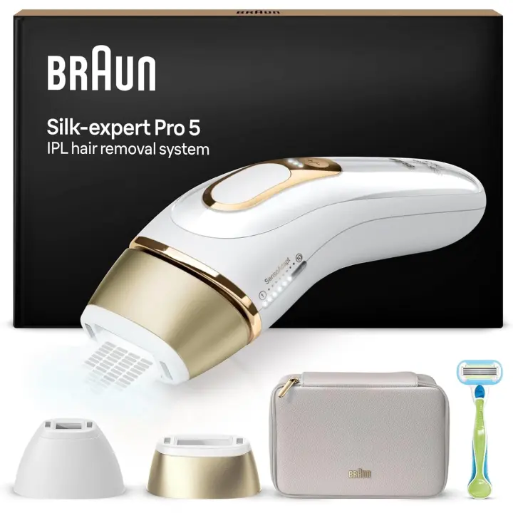 Braun Silk expert Pro 5 PL5152 Depiladora de Luz Pulsada (IPL) Unisex, Depilación Permanente del Vello Visible en casa, incluye 1 Cabezal Estándar, 1 Cabezal de Precisión, Maquinilla de Depilación de Venus y una Funda Blanda de Braun. - 1