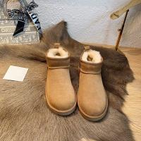 Botas De Nieve Para Mujer Invierno 2024 Diseño Retro De Cuero Suave Calientes Planas Con Tacón Bajo Color Sólido Botas De Outdoor Cómodas Y Cálidas - details 5