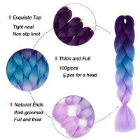 Extensiones De Cabello Sintético Colores Morado Azul 3.53 Oz Paquete Único Para Mujeres Crochet De Colores Para Tejido - details 3