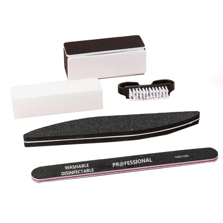 Kit De Manicura 5 Pcs/set Archos De Uñas Negros Doble Cara Polishing Washable Bloque De Esponja Y Limpieza De Uñas Con Cepillo DIY - 1