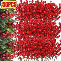 50/5 Pcs Ramas De Bayas Rojas Artificiales 12 Cabezas Decoración De Navidad Falsa Planta Holly Bayas Bouquet DIY Wreath Árbol De Navidad - details 0