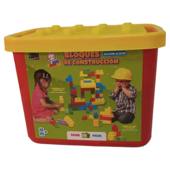 Cubo Contenedor Piezas de Construccion con 150 Piezas Encajes BRICODEDOS - 1