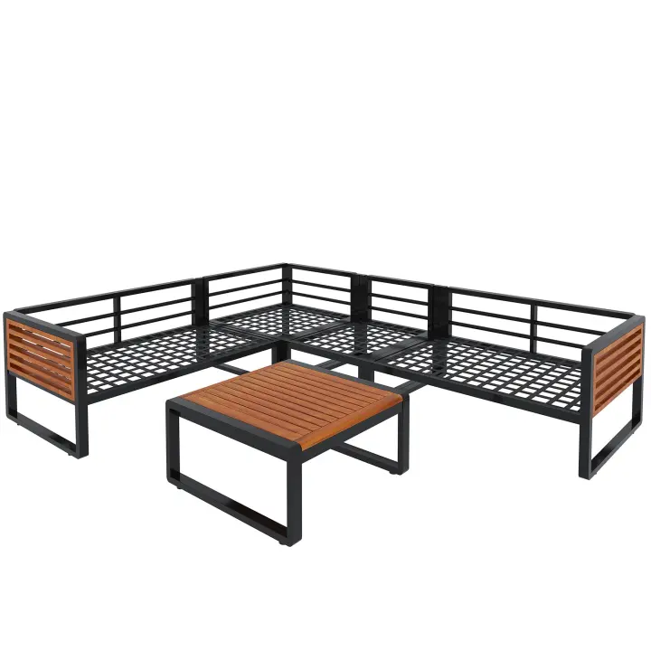 Conjunto de salón de Jardín, Conjunto de sofá de Jardín Para 5-6 personas, Conjunto Moderno de exterior, Conjunto de muebles de Jardín con Estructura de Hierro galvanizado, barandillas Decorativas de Madera, conjunto de salón de balcón, Jardín y Terraza - 1