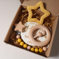 Juego De Regalo Para Bebé Recién Nacido Mordedor De Silicona Estrella Y Golondrina Rattle De Madera Propiedades Fotográficas Para Niños Y Niñas De 0 a 1 Año - details 0