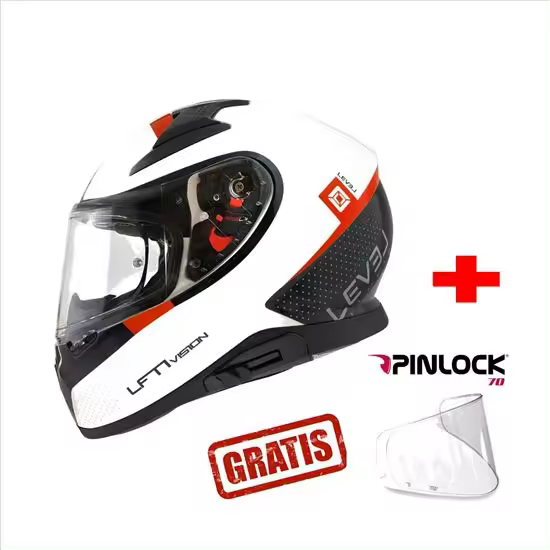 LEVEL LFT1 VISION BLANCO ROJO + PINLOCK GRATIS CASCO INTEGRAL - 1