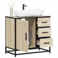 vidaXL Mueble de baño para lavabo 65x33x60 cm en color Roble ahumado/Marrón roble/Roble Sonoma y más | almacenamiento funcional diseño moderno para baño dormitorio sala - details 2