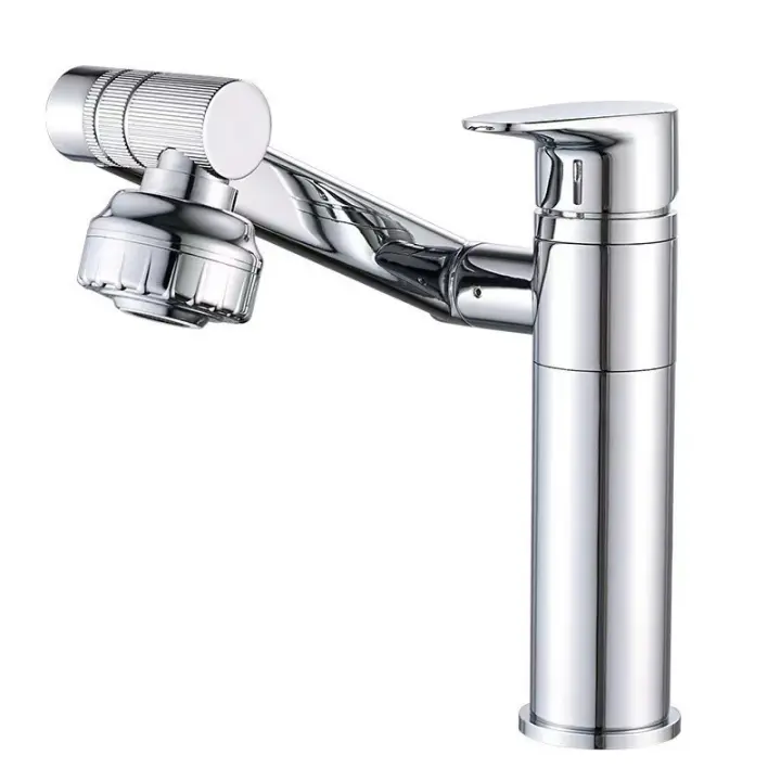 BIT Grifo para lavabo, mezcla de lavabo cromado 360 °, Plisado, rociador y difusor, monomando, regulable en Frío y Calor - 1