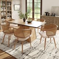 Conjunto de Mesa y Silla de Madera, Diseño único con sillas de Trinquete, Cojines envuelve en Cuero de PU, Muebles para el hogar elegantes y Sencillos - details 0