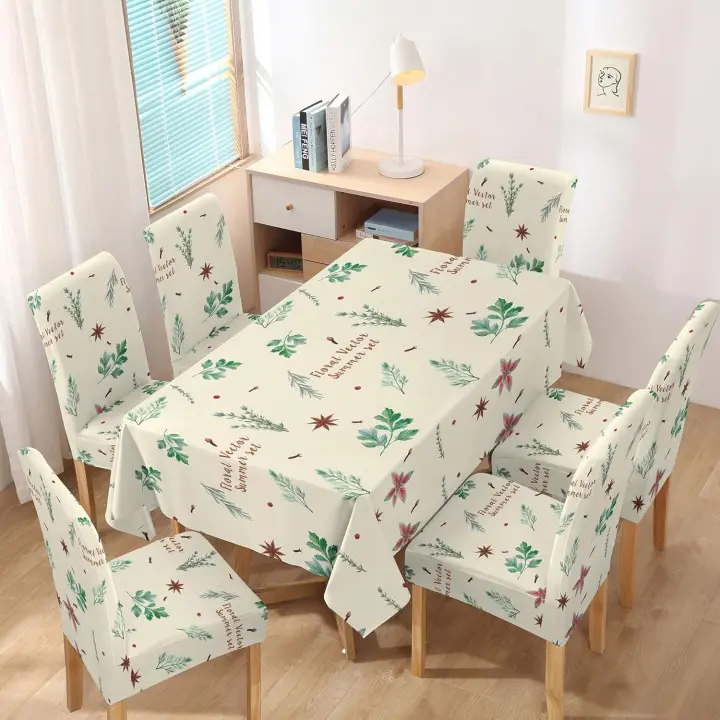 TODOBIEN STORE - Juego de Mantal y Funda de Silla, Mantel de Mesa Rectangulo 140 x 220, 6 Fundas para Silla con Elastico, 100% Poliester, Estampado Moderno. - 1