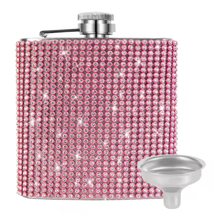 Botella De Whisky De 6oz De Acero Inoxidable Con Diamantes Brillantes Funel Y Vaso Para Vino Viaje Botella De Alcohol Para Bebida Adulta De Alta Calidad - 1