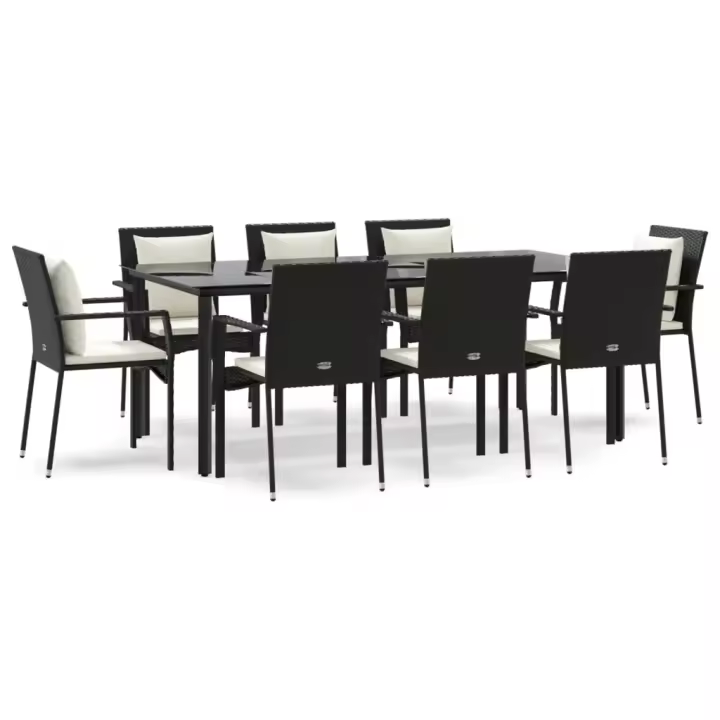 vidaXL Set de comedor de jardín 9 pzas y cojines ratán sintético negro - 1