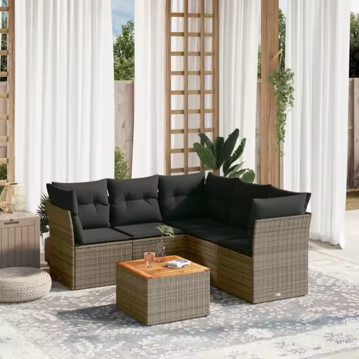 vidaXL Set de muebles de jardín 6 pzas y cojines ratán sintético gris - 1