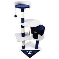 Nobleza - Árbol Rascador para Gatos Medidas: 60 * 56.5 * 111.5 cm, Color:Blanco/Azul - details 0