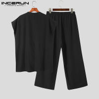 Nueva Conjunto De Ropa Para Hombres Estilo Musulmán Con Mangas Bajadas Pliegues Cuello Medio Media Longitud Pantalones Sueltos 2 Piezas Tallas S-5XL INCERUN 2024 - details 10