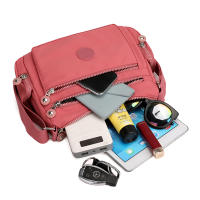 Bolso De Hombro Para Mujer Nylon Impermeable Bolso Bandolera Estilo Casual Con Solapa Y Bolsillos Internos Florales - details 14