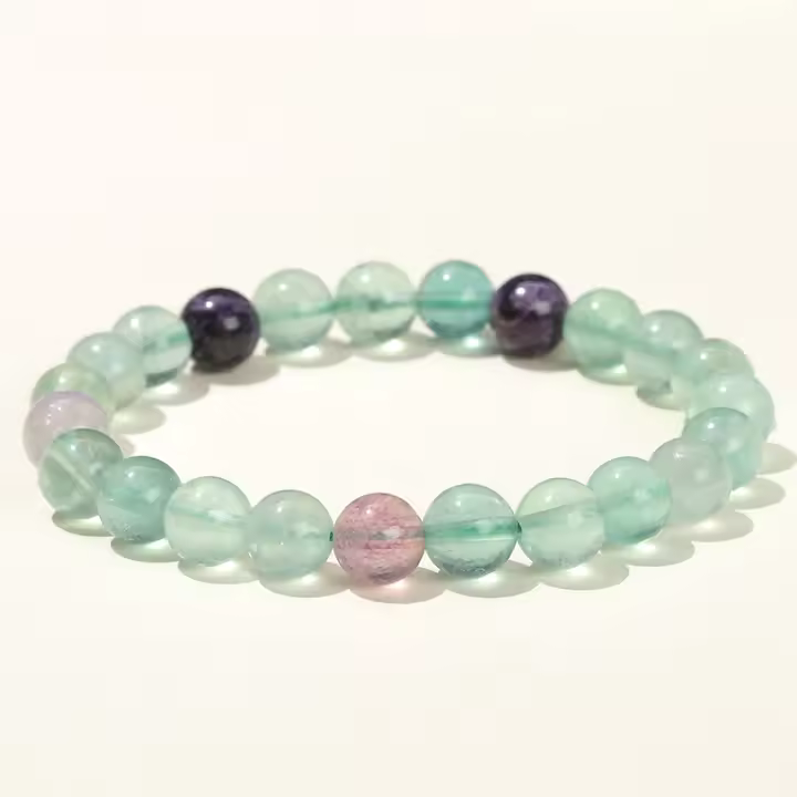 Pulsera De Cristal Natural Multicolor Fluorita JD Pulsera De Bolas Redondas Reiki Curación Pulsera Elástica Para Regalo - 1