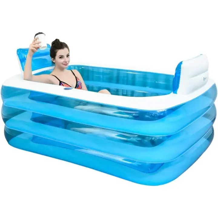 Piscinas hinchables Bañera Inflable Bañera De Hidromasaje Bañera para Adultos Curados Barril De Baño De Playa Bañera Doble Bañera Plegable PVC + Bomba De Pie (Size : 180 * 115 * 55CM) - 1