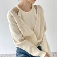 Nueva Estilo Coreano Otoño Invierno Suéter Cardigan V-neck Chaqueta De Cashmere Diseño De Chaleco Dos Piezas Para Mujer Top Jumper - details 1