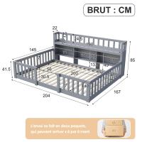 Cama Montessori 140x200 cm gris con estantería integrada, barandilla de seguridad y estructura de madera maciza para dormitorio infantil - details 0