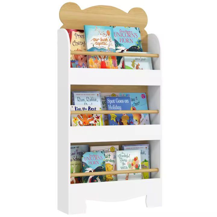 AIYAPLAY Librería Infantil de 3 Niveles Estantería para Libros Infantil Diseño de Osito para Sala de Juegos Dormitorio Guardería Natural - 1