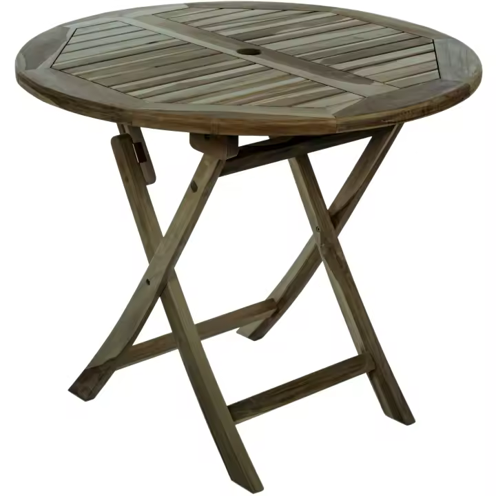 Mesa redonda 90 cm plegable para jardín exterior de madera de teca certificada - PrimeMatik - 1