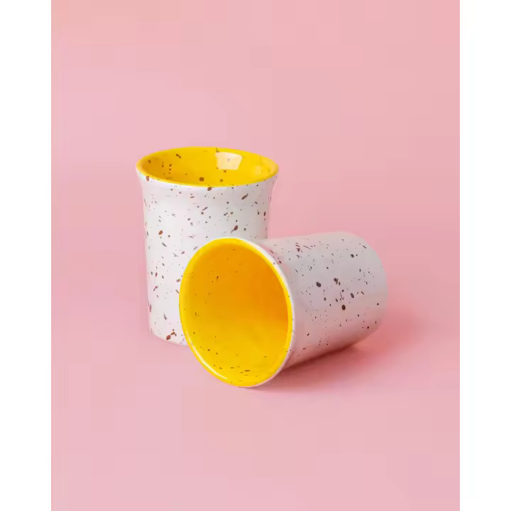 Breakfast Ceramic Cup 250ml / Plain White and Yellow CANELA- Alfar Tierra Cocida - 1