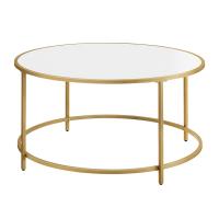 Mesa de centro moderna, diseño redondo elegante con tapa blanca y estructura dorada, ideal para salón, diámetro 84 cm - details 0
