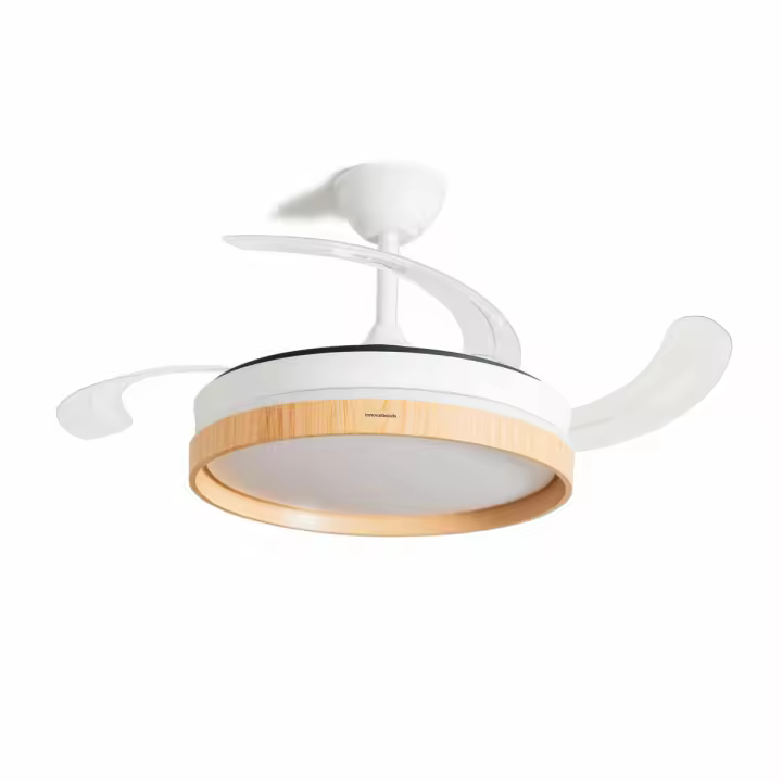 InnovaGoods® Ventilador de Techo con Aspas Retráctiles y Luz LED 72 W, 6 Velocidades, Temporizador, 3 Tipos de Luz, Mando a Distancia, Ø49-104 cm, Silencioso, Función Verano-Invierno. Madera - 1